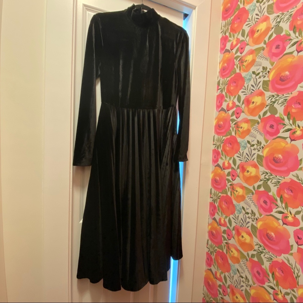 Goldie Midi Length Black Velvet Dress Size S